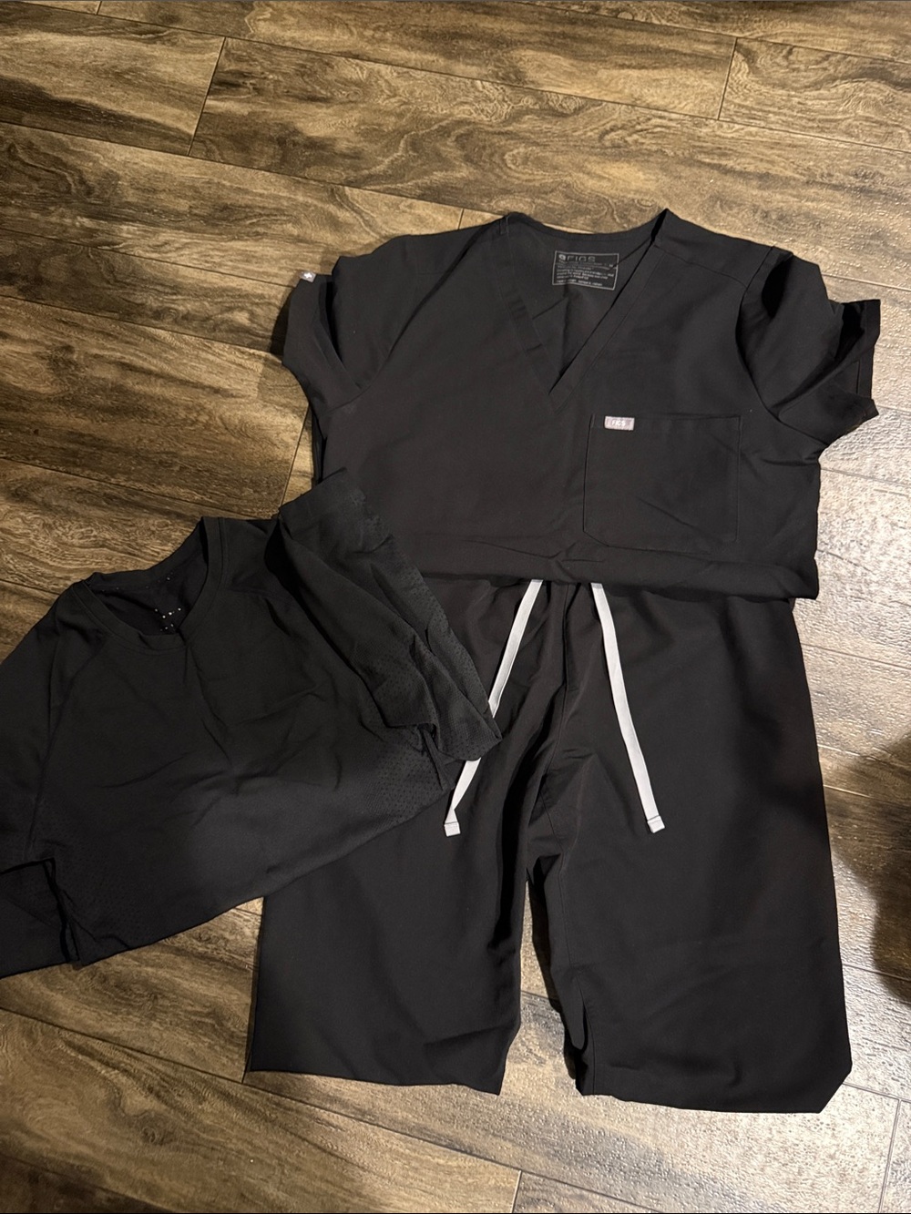 Black FIGS Catarina Top and High-Waisted Livingston Bottom/Black Long-Sleeve